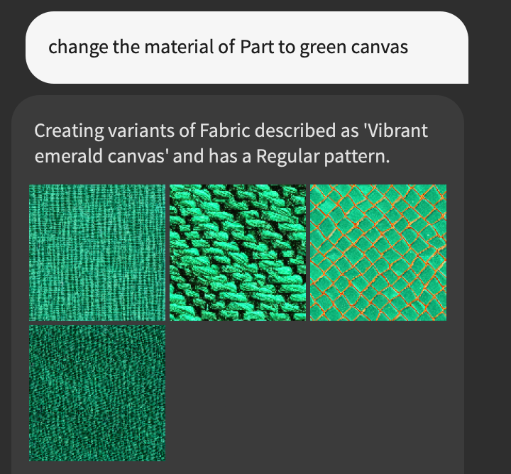 Material variations shown in Assistant for quick styling.
