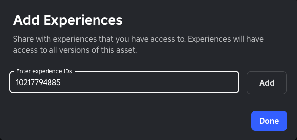 The Add Experiences pop-up menu.