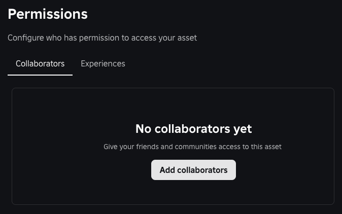 The landing page for asset permissions with the Collaborators tab selected.