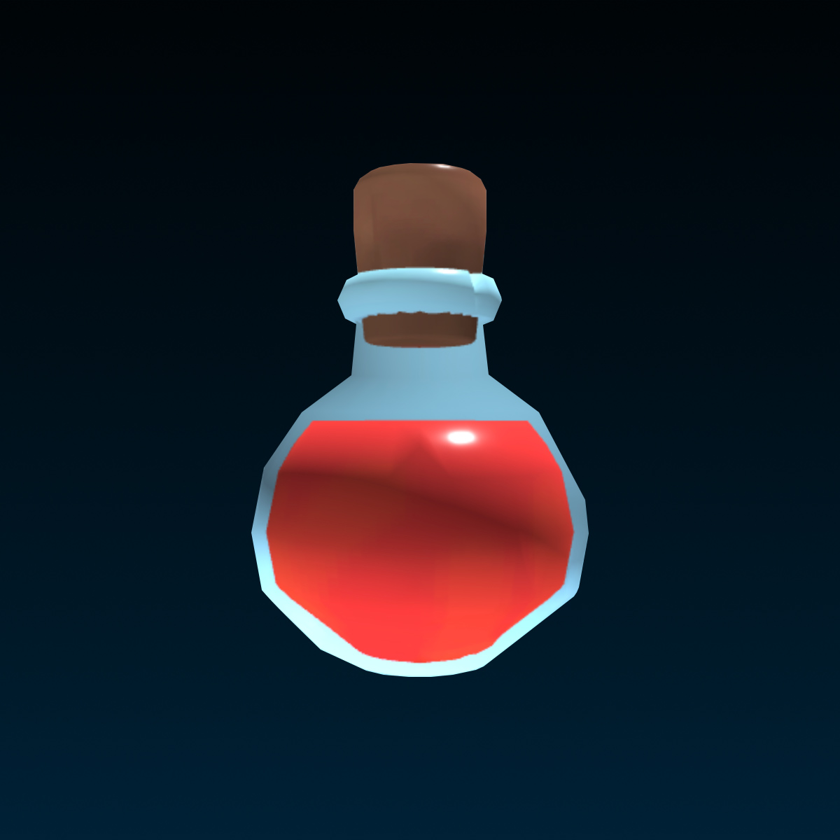 A potion mesh object that is rendered in a medium level of detail. Its edges are more jagged than the previous image.
