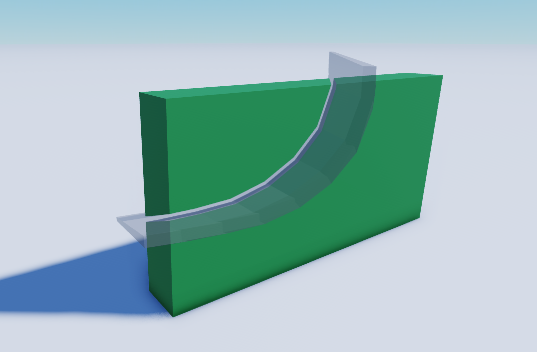 A translucent curved shape subtracted from a block.
