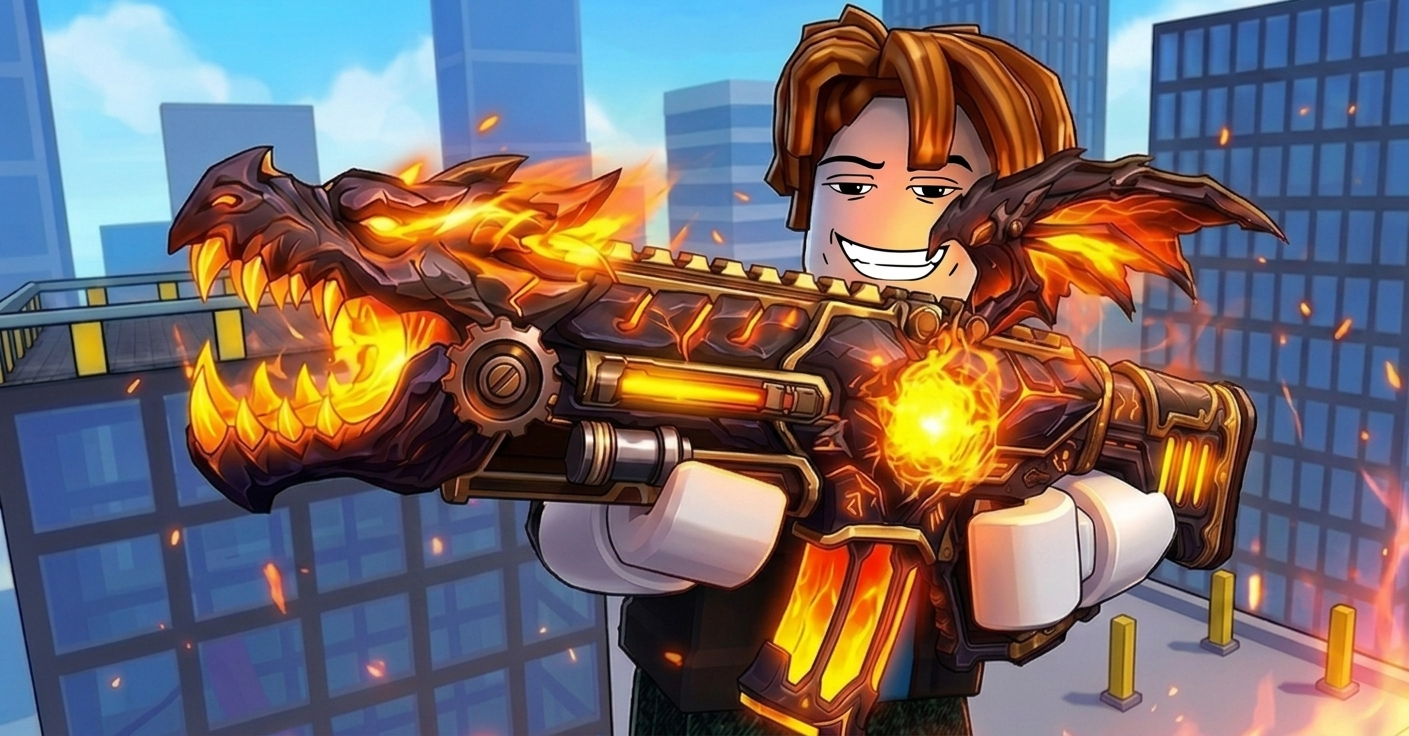 Hypershot creative featuring a flaming dragon weapon skin