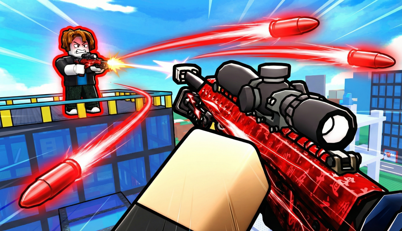 Hypershot creative showing a first-person sniper exchange