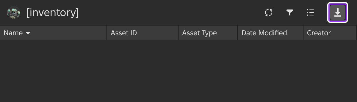 Location of the import button in the Asset Manager.