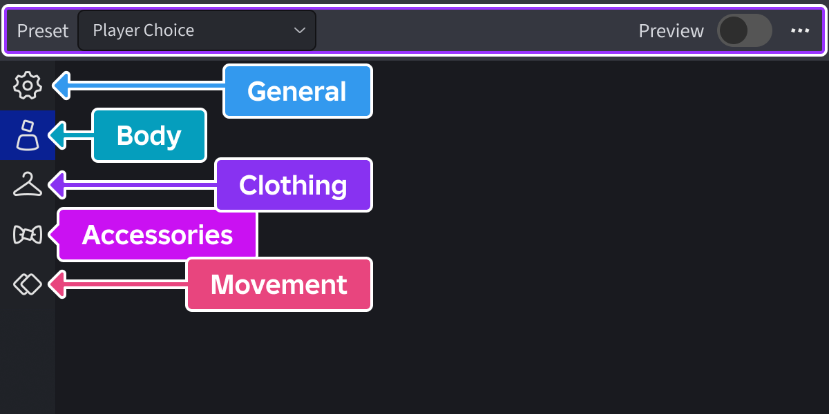 Avatar Settings window layout