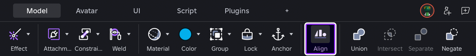 Align tool highlighted in Studio's toolbar.