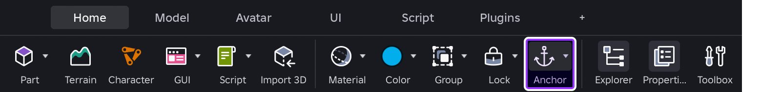 Anchor toggle indicated in Studio's toolbar