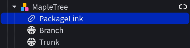 A close up view of a package in the Explorer window with its PackageLink object highlighted.