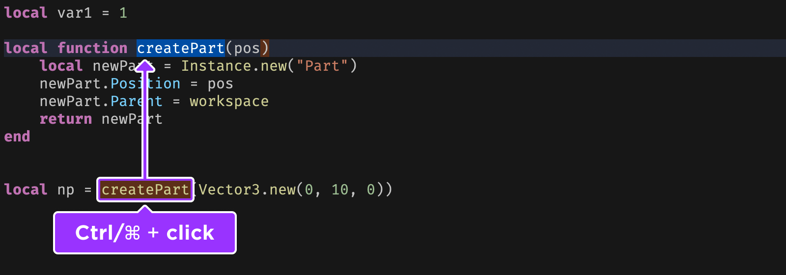 Go to Declaration workflow on a declared function