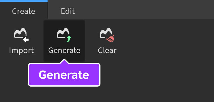 Generate tool indicated in Create tab of Terrain Editor