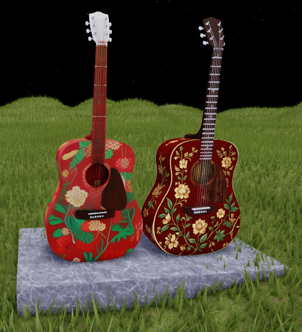 Nebeneinander Fast- und Qualitäts-Texturen für eine florale Gitarre