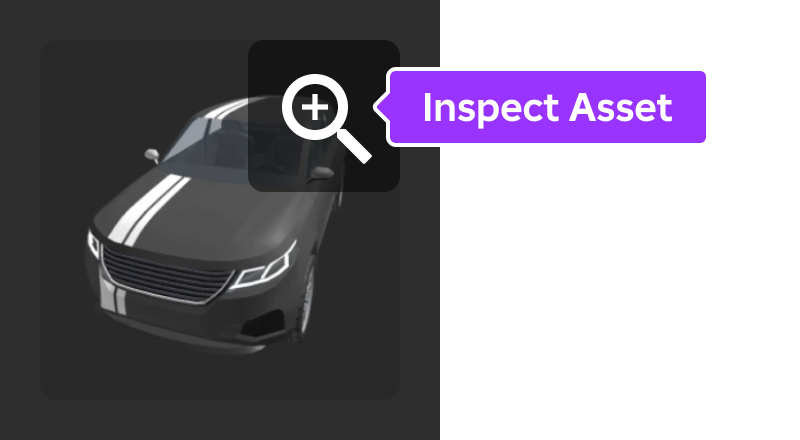 A preview view of an asset with the inspect icon highlighted.
